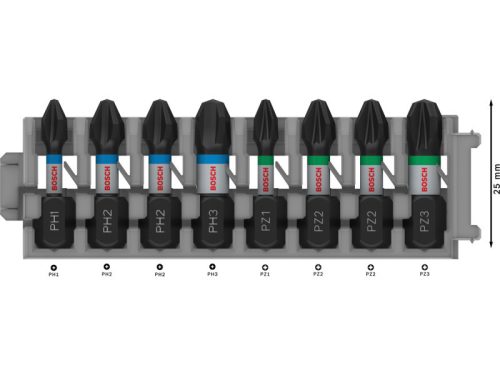 BOSCH PRO Bithegy készlet 8 részes 25 mm (PH1, PH2 x 3, PH3, PZ2 x 2, PZ3) Pick & Click