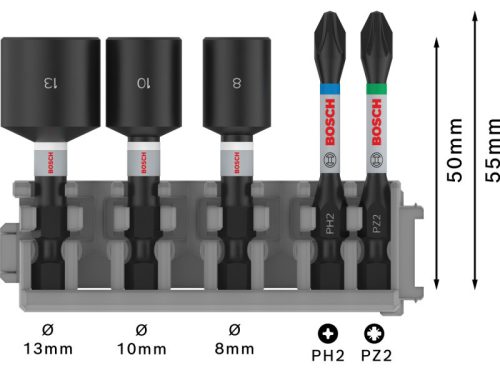 BOSCH PRO Bithegy és csavarbehajtó klt. 5 részes 50 mm (PH2,PZ2 / 8,10,13 mm) Pick & Click