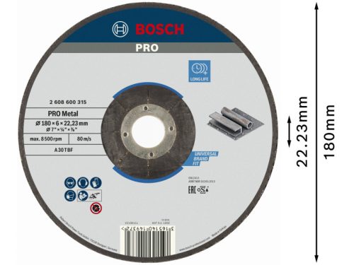 BOSCH PRO Tisztítókorong fémre 180 x 6,0 x 22,2 mm A 30 T BF (oSa)