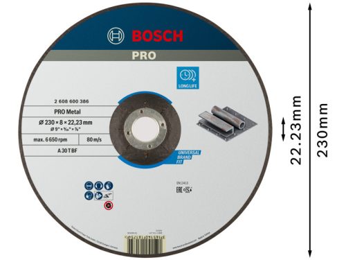 BOSCH PRO Tisztítókorong fémre 230 x 8,0 x 22,2 mm A 30 T BF (oSa)