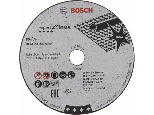 BOSCH Vágókorong fémre 76 x 1,0 x 10 mm egyenes Expert for Inox (5 db)