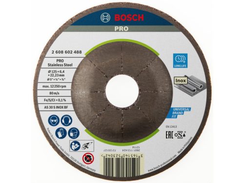 BOSCH Tisztítókorong rozsdamentes acélhoz 125 x 6,0 x 22,2 mm hajlított AS 30 S INOX BF