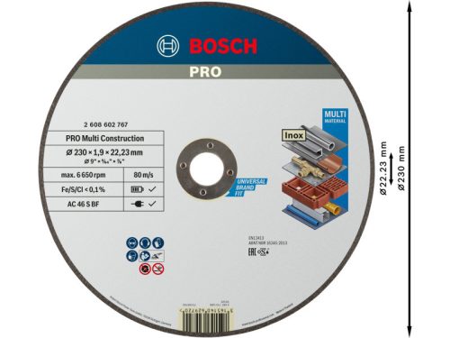 BOSCH PRO Vágókorong Multi Material 230 x 1,9 x 22,2 mm AC 46 S BF (oSa)