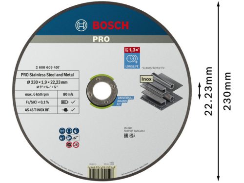BOSCH PRO Vágókorong inox/fémre 230 x 1,9 x 22,2 mm  AS 46 T INOX BF (oSa)