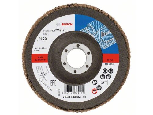 BOSCH Lamellás csiszolókorong kúpos 125 x 22,2 / P120 alu-oxid X431