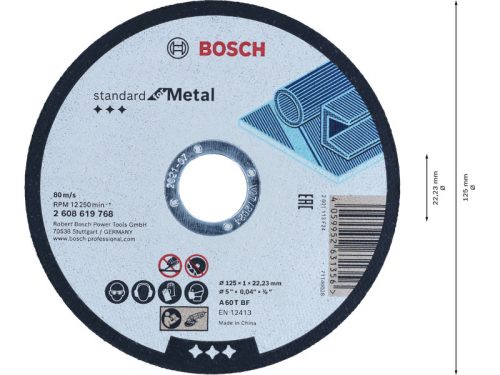 BOSCH Vágókorong fémre 125 x 1,0 x 22,2 mm A 60 T BF