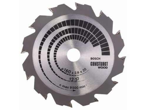 BOSCH Fűrésztárcsa fához 160 x 20/16 x 2,6 mm / 12T Construct Wood