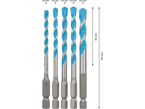 BOSCH EXPERT HEX-9 Univerzális fúrószár készlet 5 részes (4 / 5 / 6 / 6 / 8 mm) 1/4" bitbefogás
