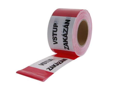 Jelzőszalag, közúti, piros-fehér 80 mm x 250 m cseh felirattal