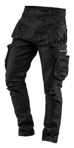Farmer Munkásnadrág, DENIM, fekete, cipzáros oldalzsebekkel, 98% pamut, 410 g/m2, XXL