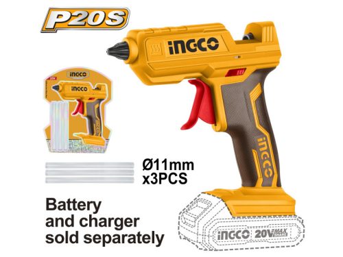 INGCO Akkus ragasztópisztoly 11 mm 20 V (akku és töltő nélkül)