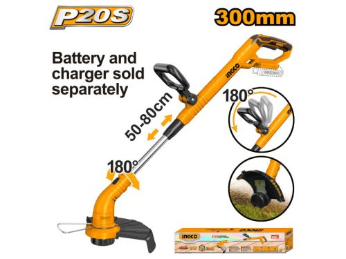 INGCO Akkus fűszegélynyíró 300 mm 20 V (akku és töltő nélkül)