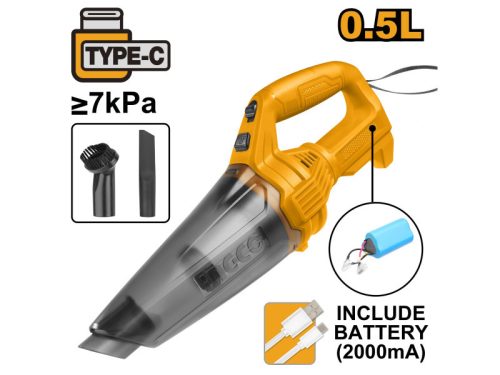INGCO Akkus porszívó 0,5 l 5 V (2,0Ah + USB-C töltő)