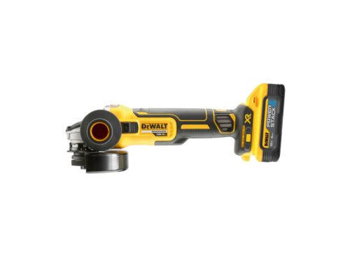 DEWALT Akkus sarokcsiszoló 125 mm 18 V szénkefe nélküli 125 mm (2 x 5,0 Ah akku + töltő + TSTAK)