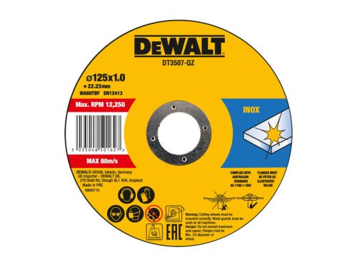 DEWALT Vágókorong fémre 125 x 1,0 x 22,2 mm inox WA60TBF fémdobozban (10 db)