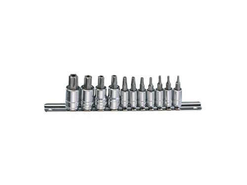 Genius ötágú lyukas torx bit készlet dugókulcs foglalatban, 1/4" és 3/8", 11 darabos