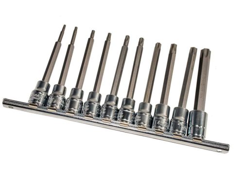 Genius hosszú torx (külső) bit készlet dugókulcs foglalatban, 3/8", 10 darabos