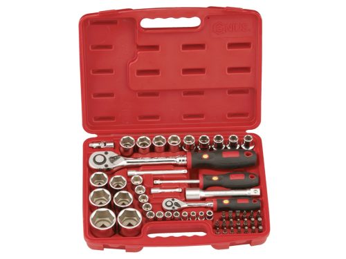 Genius dugókulcs és bit készlet, metrikus 1/4" és 1/2", 54 darabos