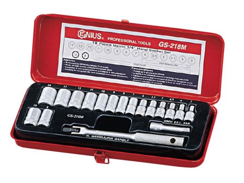 Genius dugókulcs készlet, 6 és 8-szögű, metrikus, 1/4", 18 darabos