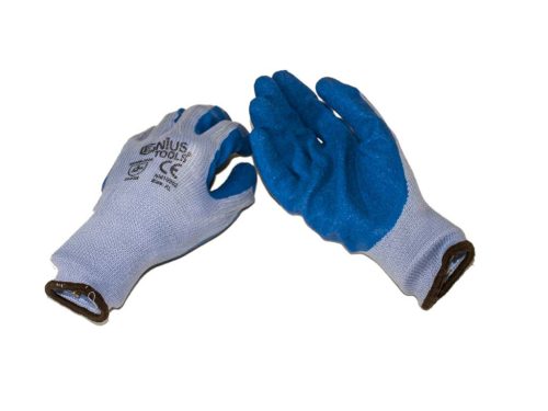Genius Latex tenyérmártott Poli-pamut kötött kesztyű (EN 2142), kék, XL-es