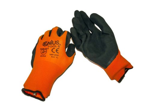 Genius Hab-latex tenyérmártott poliészter kötött kesztyű (EN 2121), narancssárga-fekete, L-es