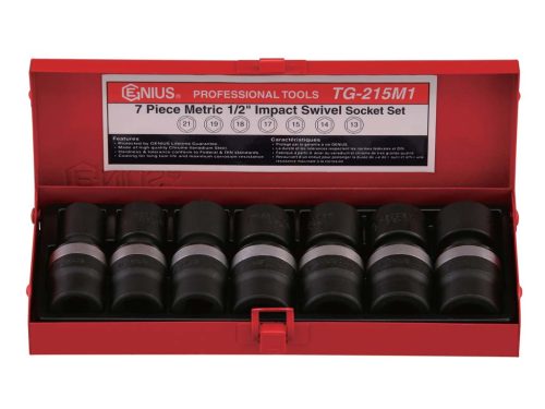 Genius csuklós gépi dugókulcs készlet, metrikus 1/2", 7 darabos