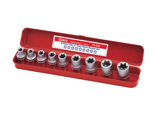 Genius dugókulcs készlet, E-torx, 1/2", 9 darabos