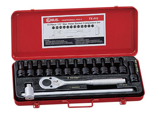 Genius gépi dugókulcs készlet, T-torx (külső) 1/2", 15 darabos