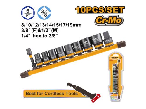 INGCO Gépi dugókulcs készlet 10 részes 3/8" 8-19 mm CrMo