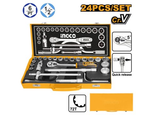 INGCO Dugókulcs készlet 24 részes 1/2" 10-32 mm CrV