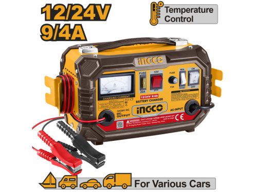 INGCO Akkumulátor töltő 12/24 V 9/4 A 28-180 Ah