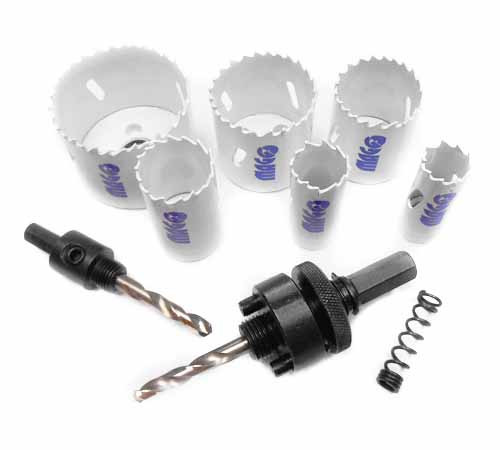 Bi-metál koronafúró készlet 19,22,29,38,44,57mm + adapterek