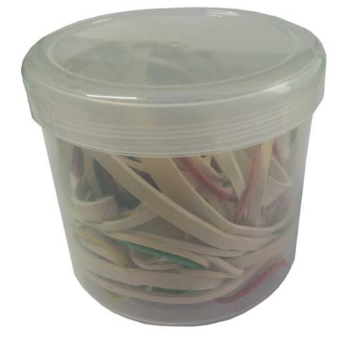 Gumigyűrű - természetes gumi - kevert szinek - 80g/kb. 110 db. Műanyag dobozban