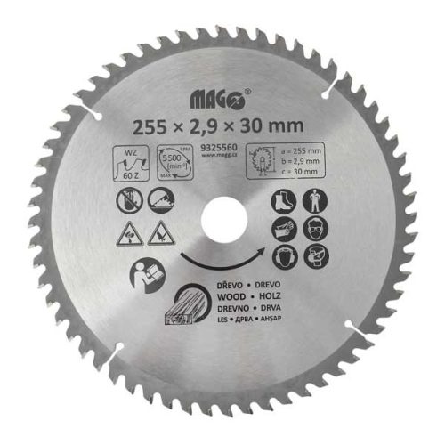 Fűrészkorong 255x2,9x30mm / 60 fog - felváltva ferde