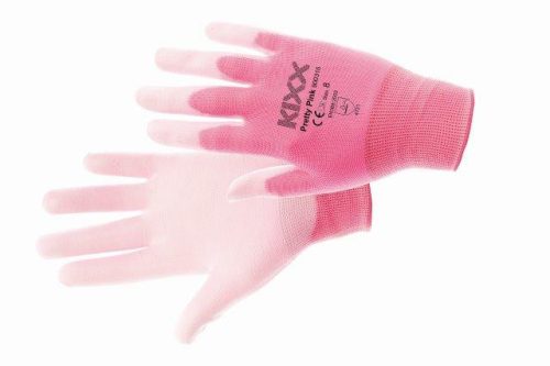 PRETTY PINK - nylon kesztyű, PU tenyér, rózsaszín, méret 8