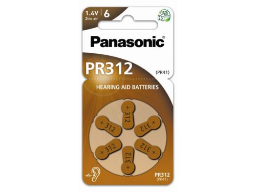 PANASONIC PR312 cink-levegő hallókészülék elem 1,4 V (6 db)