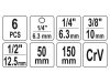 YATO Dugókulcs adapter készlet 6 részes 1/4" Hex -> 1/4", 3/8", 1/2" négyszög CrV