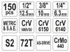YATO Dugókulcs készlet 150 részes 1/4", 3/8", 1/2" CrV