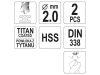 YATO Csigafúró 2,0 x 49/24 mm HSS-TiN (2 db)