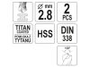 YATO Csigafúró 2,8 x 61/33 mm HSS-TiN (2 db)