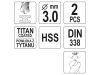 YATO Csigafúró 3,0 x 61/33 mm HSS-TiN (2 db)