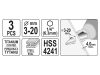 YATO Lépcsős fúró készlet 3 részes HSS titán-nitrid