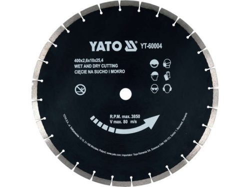 YATO Gyémánt vágókorong 400 x 3,6 x 10,0 x 25,4 mm szegmentált