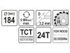 YATO Fűrésztárcsa fához 184 x 30 x 2,2 mm / 24T