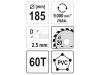 YATO Fűrésztárcsa PVC-hez 185 x 20 x 1,5 mm / 60T