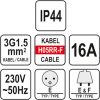 Hosszabbító lengőkábel gumiszigetelt 30m 3x1,5mm2 YATO