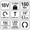 YATO Akkus ütvecsavarozó 1/4" 160 Nm 18 V Li-Ion (akku + töltő nélkül)
