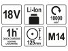 YATO Akkus sarokcsiszoló 125 mm 18 V Li-Ion (akku + töltő nélkül)