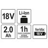 YATO Akkumulátor 18 V / 2,0 Ah Li-ion