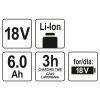 YATO Akkumulátor 18 V / 6,0 Ah Li-ion